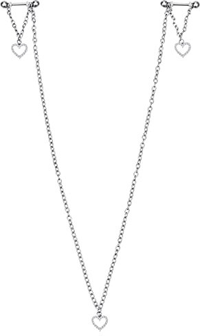 D.Bella 1 Paar Brustwarzenpiercing Nippelpiercing Chirurgenstahl 14G 1.6mm Piercing Brustwarze Nippel Ring Barbell mit CZ Herzförmige Kette