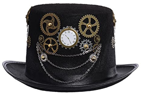 COSDREAMER Steampunk Top Hüte Goggle Gear Hut für Damen und Herren Gr. medium, Schwarz (L, Schwarz B)