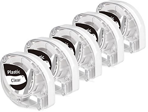 kompatibel mit Phomemo P12 Etikettenband Schwarz auf Transparent 12mm x 4m, kompatibel mit Phomemo P12 P12Pro LT12 Etikettendrucker & für Dymo Letratag LT-100H LT-110T XR