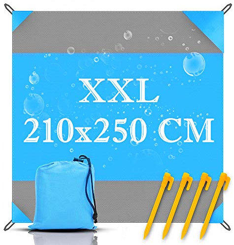 AidSci Picknickdecke 250 x 210 cm, Outdoor wasserdichte Sandabweisende Stranddecke, mit 4 Pfähle Tragbar Ultraleicht Kompakt Schnell Trocken Strandunterlage für Picknick, Strand, Wandern und Camping
