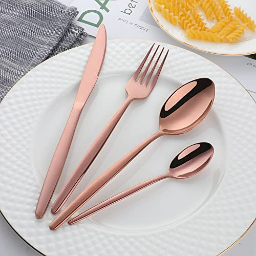 Buyer Star 4 Piece Rose Gold Cutlery Sets, Flatware with Fork Spoon Knife Service for 1 People, Dishwasher Safe Easy Clean