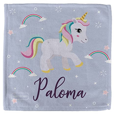 Waschlappen für Kinder, personalisierbar, 30 x 30 cm, violettes Einhorn