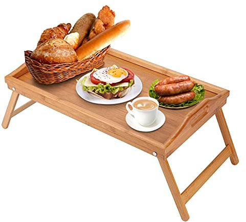 Youyijia Betttablett Frühstückstablett für Bett Frühstückstisch Klappbarer Betttisch Frühstück Holztablett Holz Tisch mit Klappbaren Beinen 50 x 30 x 24 cm