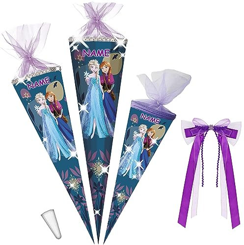 alles-meine.de GmbH mit Glitzer Steinen ! Schultüte - - die Eiskönigin/Frozen 70-85 cm Größe wählbar inkl. Name - + Kunstoff Spitze + Schleife - Tüllabschluß/Filzab..
