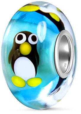 Andante-Stones 925 Sterling Silber Murano Glas TIERWELT Bead Charm Pinguin (Blau) Element Kugel für European Beads + Organzasäckchen