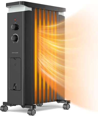 RELAX4LIFE Ölradiator 1500W, Elektrische Heizung mit 7 Rippen&3 Heizstufen&Handtuchhalter, Elektroheizer Energiesparend, Elektroheizung Überhitzungsschutz & Kippschutz, 5-35° C (Schwarz)