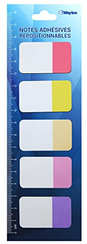 WAYTEX 100 Marque-page papier autocollants grand format 5 couleurs 5 blocs de 20 feuillets bicolores 42 x 25 mm adhésifs repositionnables