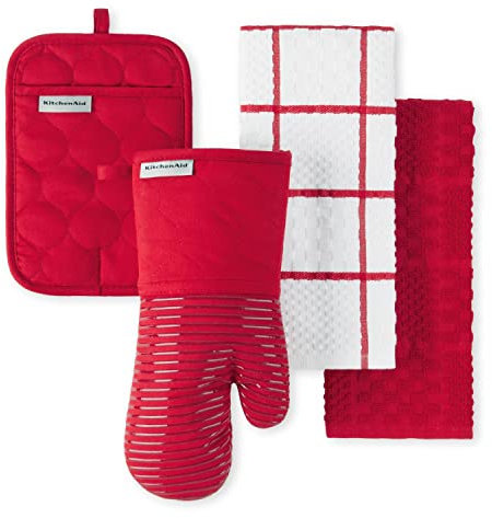 KitchenAid Onion Quilt KT OM PH Küchentuch, Ofenhandschuh und Topflappen-Set, Passion Red