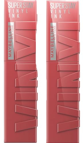 Maybelline New York SuperStay Vinyl Ink Tinte de Labios Color 35 Cheeky Brillante y Luminoso Efecto Vinilo que Dura Hasta 16h Fórmula Sin Transferencia - 2 Barras de Labios