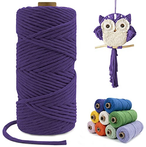 LEREATI Makramee Garn Tiefviolett, Makramee Garn 4mm x 100m Einfach Gedrehte Baumwollkordel Baumwollschnur, Makrameegarn für Makramee Wandbehang, Hängepflanze, Vorhang, Hochzeitsbogen Deko