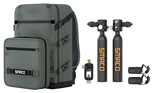 SMACO Bouteille de Plongée en Apnée Mini Double 0,5L Support 6-10 Mins de Respiration, Kit de Petit Réservoir de Plongée pour l'apnée en Eau Peu Profonde/comme Bouteille de Rechange, Paquet B-Noir