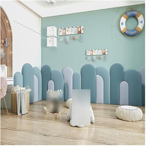 XILYZMO Bett Kopfteil Wandpolster, Kinder Schlafzimmer Bett Weiches Kissen, Abziehen Und Kleben Kopfteil, PU Wasserdicht Weich Wandaufkleber, Für Wanddekoration (Farbe : Blau, Größe : 93.3x200cm)