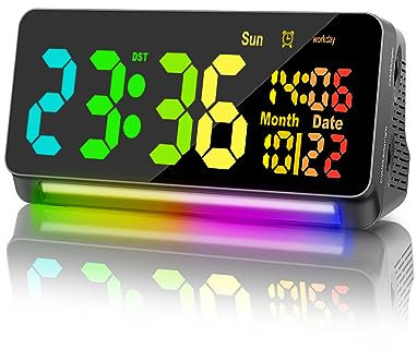 Super lauter Wecker mit 120 dB für Erwachsene mit Schwerschläfern, 15 Weckgeräusche, Wecker für schwere Schläfer, 7 Farben, dynamische RGB-Farbe, 0–100 % Dimmer, Schlummerfunktion, Sommerzeit, großes