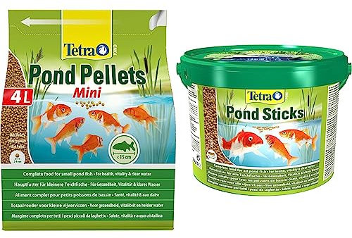 Tetra Pond Pellets Mini – Hauptfutter für kleine Teichfische & Pond Sticks - Fischfutter für Teichfische, für gesunde Fische und klares Wasser im Gartenteich, 10 L Eimer
