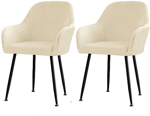 CLGTY Samt Stuhlhussen Mit Armlehne Moderne, Weich Abnehmbar Stuhlhussen Moderne Hussen Für Stühle Für Esszimmer-Beige-2 Stück