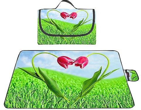 Picknickdecke Wasserdicht 200x300cm,Große Faltbare Tragbare Strandunterlage Picknickdecke,Ultraschall-Punktbügelprozess,Maschinenwaschbar Mehrzweck für Camping,Wandern,Park,Strand,Tulpenblüten
