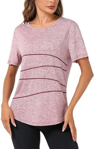 Wayleb Gym Top Women Workout Running T-Shirt Short Sleeve Sports Yoga Tops Quick Dry Lightweight Activewear T-Shirts Pink