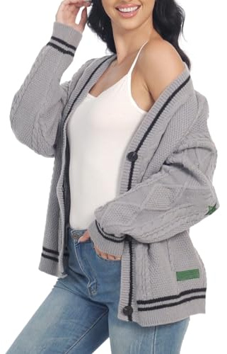 CAMNOW Damen-Strickjacke, Sternenmuster, Knopfleiste, Lange Ärmel, offene Vorderseite, Konzert-Outwear, Grau, GRAU