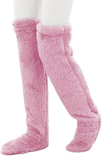 Chaussettes Duveteuses à Hauteur du Genou, Grande Chaussettes Chaudes Femme, Longues Chaussettes Thermiques, Hiver, Chaussettes de Sommeil pour Les Chambres Climatisées (Taille plus, Rose pourpre)
