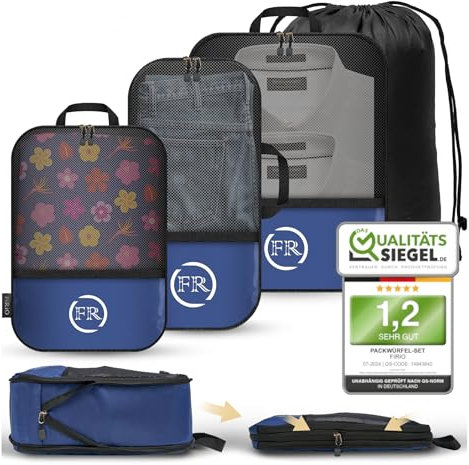 FiRiO® Compression Packing Cubes Set für mehr Platz in Rucksack & Koffer I Packwürfel mit Kompression als perfekter Backpack Organizer I Packtaschen Set inkl. Kompressionstasche mit Nassfach (4 Stk)