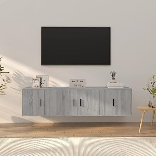 AUUIJKJF Home Outdoor Others3-teiliges TV-Schrank-Set, Grau, Sonoma, Holzwerkstoff