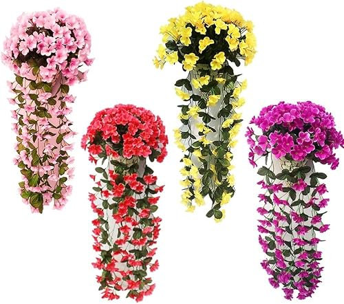 Heflashor Künstliche Hängende Blumen, Veilchen Hängende Kunstblumen, Künstliche Hängepflanzen Girlande Plastikblumen Wanddekoration für Haus Garten Hochzeit Büro,4PCS Glyzinien