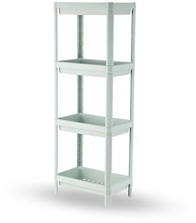 BUDDLEY Badezimmerregal - Aufbewahrungsregal Kunststoff - Küchenregal - Badezimmerschrank 3 Schichten - Wandregal stehend - Küchenregal - Soft grün (4 Etagen)