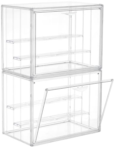 LXLXXL Acryl-Vitrine für Sammlerstücke, 3-lagig, verstellbare Figuren-Vitrine mit magnetischer Tür, transparent, stapelbar, Präsentationsbox für Figuren, Vitrine, 2 Stück