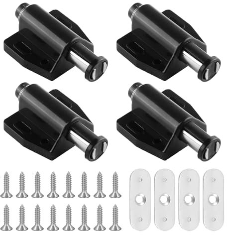 4 Pack Magnetic Push to Open Door Catch for Cabinet, Magnetic Pressure Touch Release Catches Latch Including Fixing Screws, Heavy Duty Latches for Cupboard, Room, Kitchen, and Bathroom Doors, Black
