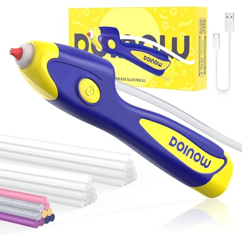 Pistola colla a caldo senza fili, Preriscaldamento rapido 6s, Incollaggio automatico antigoccia, pistola a caldo per colla con 30 stick di colla colorati 185mm, Ricaricabile USB-C per il fai da te
