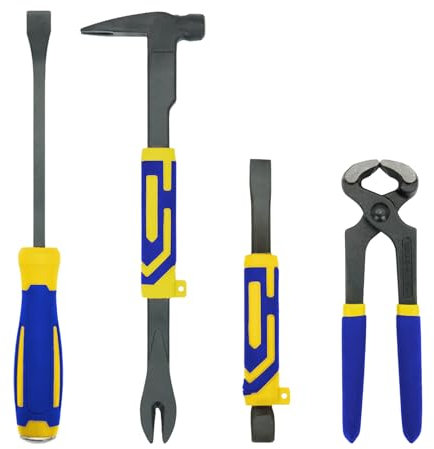 MANUFORE set de 4 arrache-clous, pied de biche 12, pied de biche 12 avec marteau, ciseau 10et pince de charpentier 8