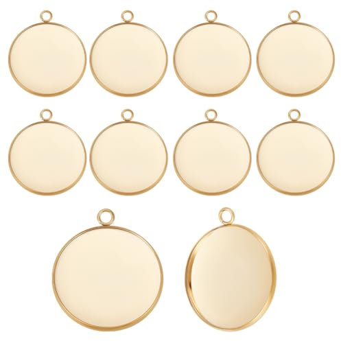 Beebeecraft 1 scatola 20 pezzi 25mm Cabochon Castone Ciondolo Seetings Vero Oro 24K Placcato 304 acciaio Inossidabile Rotondo Vuoto Vassoio Pendente per La Creazione di Gioielli