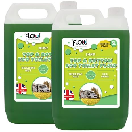 Flow Top + Bottom Eco-Friendly Chemical Toilet Cleaner & Rinse Fluid | Caravan Motorhome Portable Toilet | Formaldehyde Free (10 Litre)