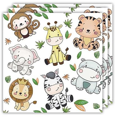 ParPix 20 Stück Servietten Waldtiere, 33x33cm Dschungel Deko Geburtstag Papierservietten, Servietten Geburtstag Junge Mädche, Waldtiere Geburtstag Deko Servietten,Servietten Tiere Geburtstag Tischdeko