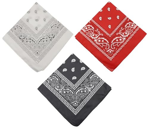 3 Stück Bandana Kopftuch Damen und Herren Kopftücher Paisley Muster Bandanas Multifunktionale Square Halstuch für Erwachsene Kinder Cowboy Halstücher Headwear Haar Schal Ansatz Handgelenk Kopf Biker
