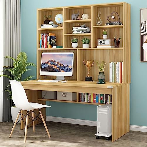 GXXINGIN Computertisch aus Holz mit Bücherregal für kleine Räume, Arbeitstisch für Teenager und Studenten, Home-Office-Schreibtisch mit Aufsatz (99,1 cm, braun)