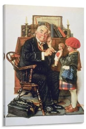 Norman-Rockwell Druck Gemälde Doktor und Puppe 1929 auf Leinwand, Wandkunstdruck, Poster, Poster, Raumdekoration, 20 x 30 cm