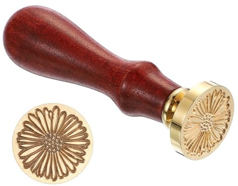 PATIKIL Siegelstempel Personalisiert, Sonnenblumen, Blumen-Siegelwachsstempel Klassisch Retro Abnehmbarer Messingkopf Holzgriff für Umschlag Einladungskarten, Braun