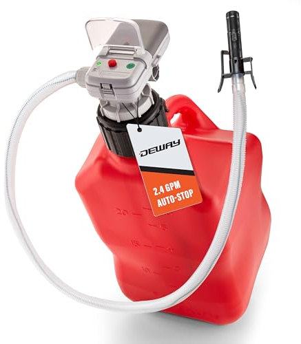 Deway Automatic Fuel Transfer Pump with Auto-Stop, AA Battery Powered, Advanced Adapters For All Size Gas & VP Racing Cans, Extra Long 51 Hose, Portable Liquid Pump for Gasoline, Diesel Fuel