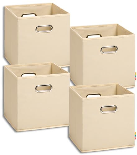 Storanda | 4er Set Aufbewahrungsbox 28x28x28 cm | Beiseitig Breite Griffe | Stabil & Faltbar | Regalbox für Würfelregal | Natur