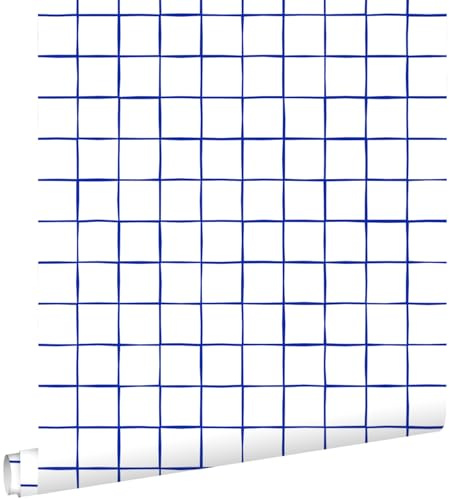 Esta Home Tapete Karomuster Blau und Weiß 53 cm x 10.05 m