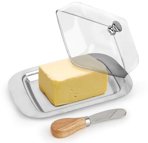 VMUTGA Beurrier en Acier Inoxydable, Boîte à Beurre avec Couvercle et Poignée Plat à Beurre Inox Assiettes à Beurre Beurrier Plastique pour Cuisine Restaurant Fromages Gâteaux Desserts Fruits
