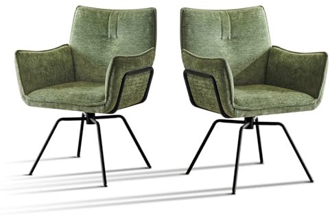 Hellove Akzent-Schreibtischstuhl, Esszimmerstuhl, Drehbarer Samt-Polsterstuhl mit Armlehnen, Mid-Century-Modern Stühle mit Stahlbeinen für Esszimmer, Küche, Wohnzimmer,Grün, 2er-Set