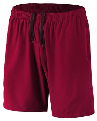 Herren Sport Shorts Schnell Trocknend Kurze Hosen mit Reißverschlusstaschen (Rot L)