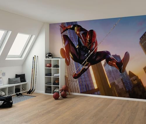 Komar Vlies Fototapete - Marvel Spider-Man Huge Jump - Größe 400 x 250 cm - Kinderzimmer, Kindertapete, Tapete