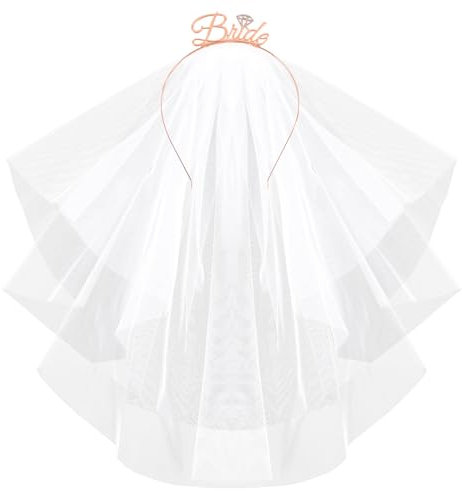 BOFUNX Serre-tête de Mariée Diadème Voile Bandeaux Cheveux Bride Couronne Hairband Serre-tête de Femme Fille pour Mariage Enterrement de Vie de Jeune Fille Decoration Hen Party Decoration (Dore Rose)