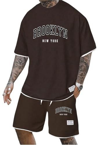 Herren Trainingsanzug Set Sommer Sportanzug 2 Teiliges Outfit Sport Set Kurzarm T-Shirt + Kurze Hose Sets Freizeitanzug Männer Rundhals Oberteile Shorts Jogginganzug Zweiteiliges Top und Kurz Hose