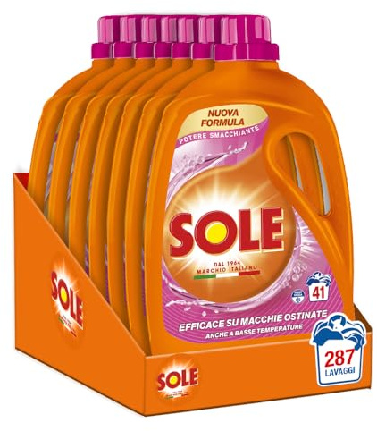 Sole Detersivo Lavatrice Potere Smacchiante 287 Lavaggi, (7x41), Formula igienizzante, Detersivo Lavatrice Liquido Potere Smacchiante, rimuove le macchie a basse temperature