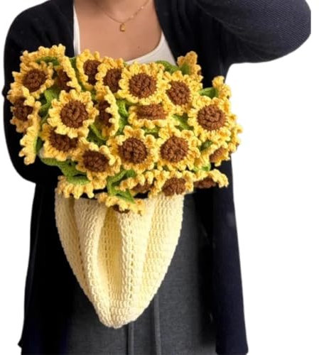 BOWTONG Crochet Flower Rose Bouquet Blanket Kit, Handmade Crochet Sunflower Floral Blanket, Throw R and Bouquet Soft Lightweight