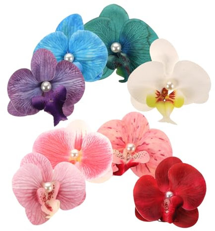 VICASKY 8 Stück Simuliertes Orchideen -haarclipset Blumen Für Haare Hawaiianische Blumenhaarklammern Haarspangen Mit Künstlichen Blumen Blumenclips Für Das Haar Eisen